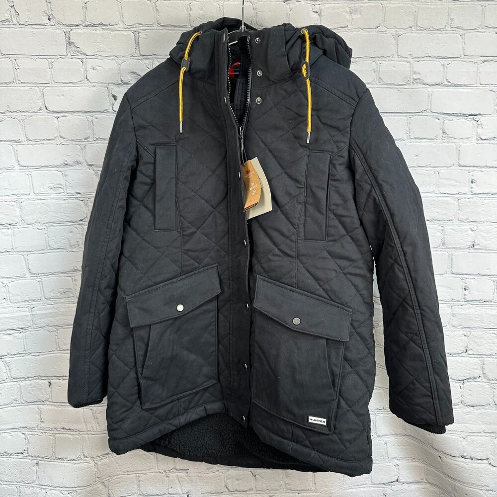 Hunter Women's Sherpa Lined Insulated Quilted Hooded Winter Field Jacket, Black - Picture 3 of 16